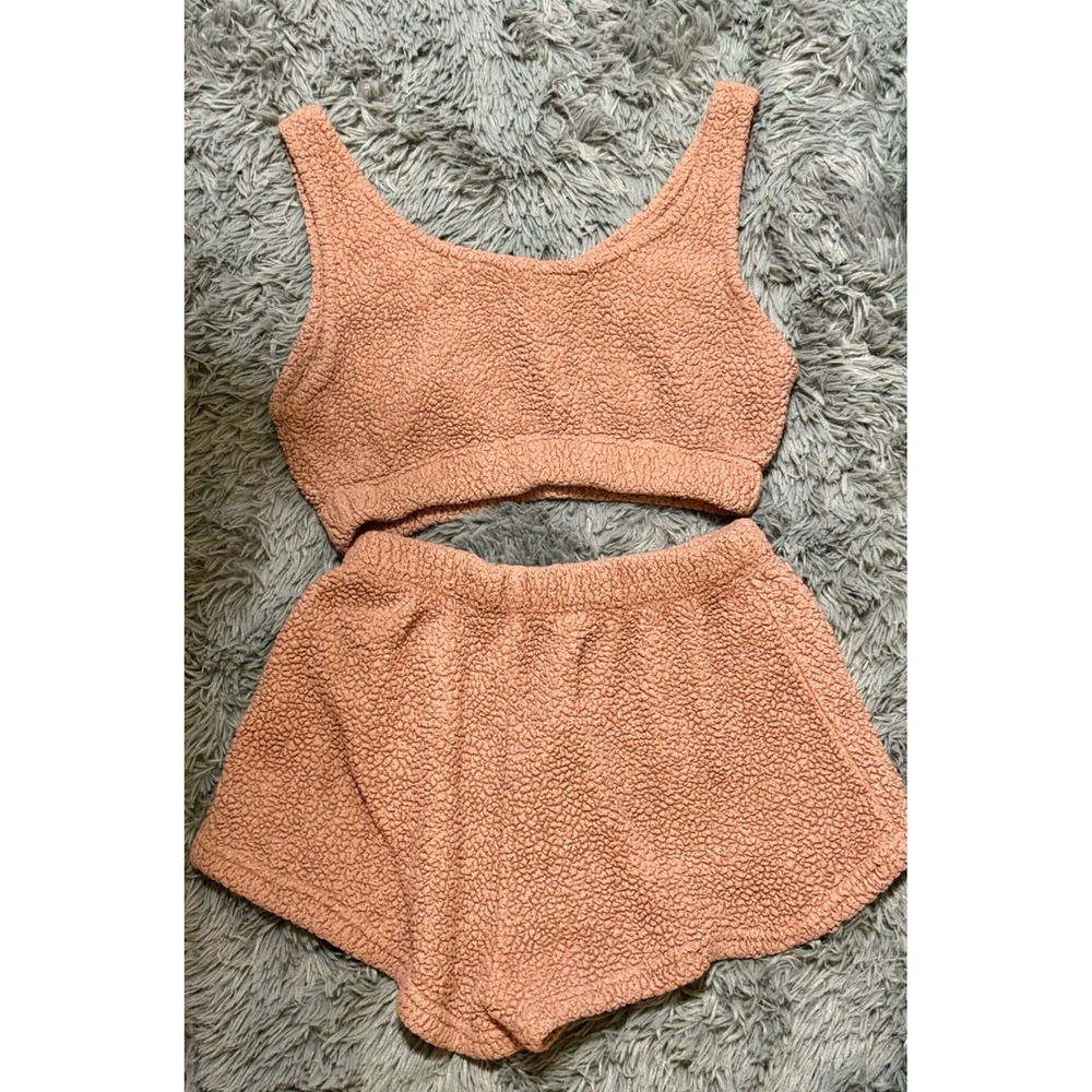 Sherpa Fleece Lounge Set Womens M Pink Cozy Teddy 2pc Cozypore